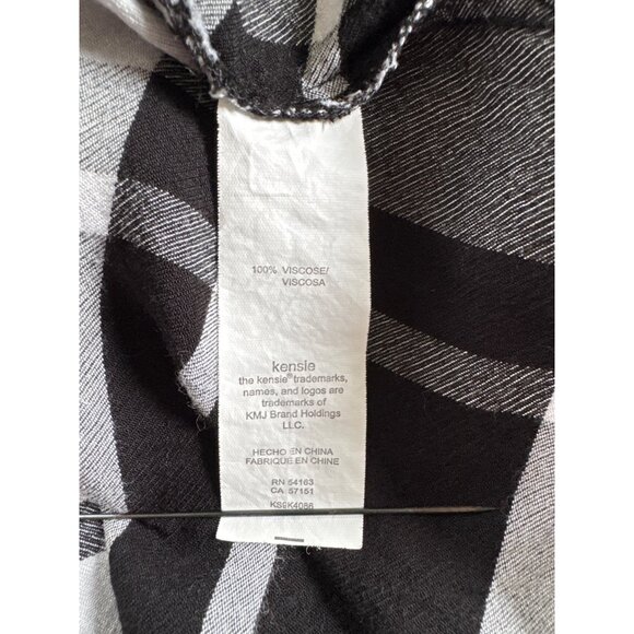 Kensie XL Button Up Shirt Plaid Black White Long Sleeve Soft Viscose Top - Picture 4 of 9